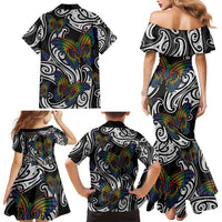 Aotearoa Takatapui Pride Family Matching Mermaid Dress and Hawaiian Shirt Rainbow Butterfly - Free To Love LT7 - Polynesian Pride