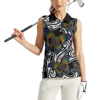 Aotearoa Takatapui Pride Women Sleeveless Polo Shirt Rainbow Butterfly - Free To Love LT7 - Polynesian Pride
