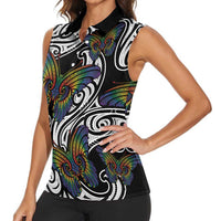 Aotearoa Takatapui Pride Women Sleeveless Polo Shirt Rainbow Butterfly - Free To Love LT7 - Polynesian Pride