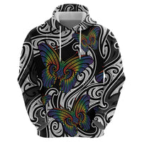 Aotearoa Takatapui Pride Zip Hoodie Rainbow Butterfly - Free To Love
