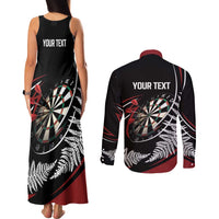 New Zealand Darts Personalised Couples Matching Tank Maxi Dress and Long Sleeve Button Shirt Silver Fern Dynamic LT7 - Polynesian Pride