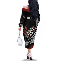 New Zealand Darts Personalised Family Matching Off The Shoulder Long Sleeve Dress and Hawaiian Shirt Silver Fern Dynamic