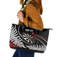 New Zealand Darts Personalised Leather Tote Bag Silver Fern Dynamic LT7 Red - Polynesian Pride