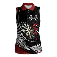 New Zealand Darts Personalised Women Sleeveless Polo Shirt Silver Fern Dynamic LT7 Female Red - Polynesian Pride