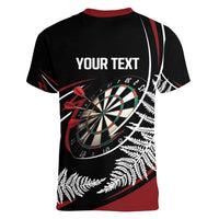 New Zealand Darts Personalised Women V-Neck T-Shirt Silver Fern Dynamic LT7 - Polynesian Pride