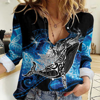 Maori Matariki Te Araroa Paikea Starry Women Casual Shirt Tangaroa Whakatauki LT7 Female Black - Polynesian Pride