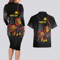 Personalized Papua New Guinea Milne Bay Couples Matching Long Sleeve Bodycon Dress and Hawaiian Shirt Bagi Necklace Mix Lime Pot Grunge