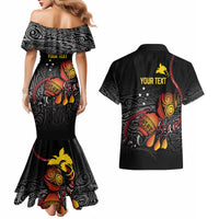 Personalized Papua New Guinea Milne Bay Couples Matching Mermaid Dress and Hawaiian Shirt Bagi Necklace Mix Lime Pot Grunge