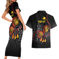 Personalized Papua New Guinea Milne Bay Couples Matching Short Sleeve Bodycon Dress and Hawaiian Shirt Bagi Necklace Mix Lime Pot Grunge