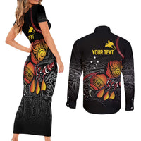 Personalized Papua New Guinea Milne Bay Couples Matching Short Sleeve Bodycon Dress and Long Sleeve Button Shirt Bagi Necklace Mix Lime Pot Grunge