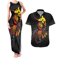Personalized Papua New Guinea Milne Bay Couples Matching Tank Maxi Dress and Hawaiian Shirt Bagi Necklace Mix Lime Pot Grunge