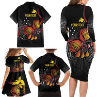 Personalized Papua New Guinea Milne Bay Family Matching Long Sleeve Bodycon Dress and Hawaiian Shirt Bagi Necklace Mix Lime Pot Grunge LT7 - Polynesian Pride