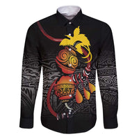 Personalized Papua New Guinea Milne Bay Family Matching Mermaid Dress and Hawaiian Shirt Bagi Necklace Mix Lime Pot Grunge LT7 Dad's Shirt - Long Sleeve Black - Polynesian Pride