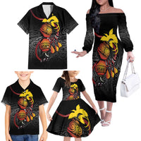 Personalized Papua New Guinea Milne Bay Family Matching Off The Shoulder Long Sleeve Dress and Hawaiian Shirt Bagi Necklace Mix Lime Pot Grunge