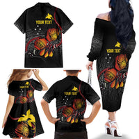 Personalized Papua New Guinea Milne Bay Family Matching Off The Shoulder Long Sleeve Dress and Hawaiian Shirt Bagi Necklace Mix Lime Pot Grunge