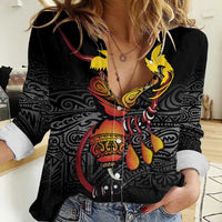 Personalized Papua New Guinea Milne Bay Women Casual Shirt Bagi Necklace Mix Lime Pot Grunge LT7 Female Black - Polynesian Pride