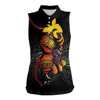 Personalized Papua New Guinea Milne Bay Women Sleeveless Polo Shirt Bagi Necklace Mix Lime Pot Grunge LT7 Female Black - Polynesian Pride