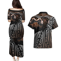 Aotearoa Maori - Australia Indigenous Couples Matching Puletasi and Hawaiian Shirt Koiri Whakairo Mix Aboriginal Art LT7 - Polynesian Pride