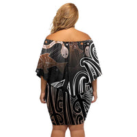 Aotearoa Maori - Australia Indigenous Family Matching Off Shoulder Short Dress and Hawaiian Shirt Koiri Whakairo Mix Aboriginal Art - Polynesian Pride
