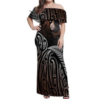Aotearoa Maori - Australia Indigenous Off Shoulder Maxi Dress Koiri Whakairo Mix Aboriginal Art - Polynesian Pride
