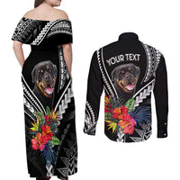 Personalised Polynesian Dog Couples Matching Off Shoulder Maxi Dress and Long Sleeve Button Shirts Rottweiler With Polynesia Pattern Curve Style LT7 - Polynesian Pride