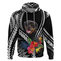 Personalised Polynesian Dog Hoodie Rottweiler With Polynesia Pattern Curve Style LT7 Black - Polynesian Pride