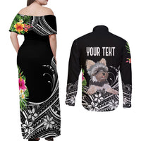 Personalised Polynesian Couples Matching Off Shoulder Maxi Dress and Long Sleeve Button Shirts With Yorkshire Terrier Floral Style LT7 - Polynesian Pride
