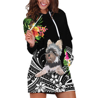 Personalised Polynesian Hoodie Dress With Yorkshire Terrier Floral Style LT7 Black - Polynesian Pride