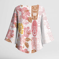 Christmas Aloha Hawaii Tiki Kimono Sleeve Blouse Hibiscus Spring Colors - Polynesian Pride