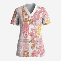 Christmas Aloha Hawaii Tiki Scrub Top Hibiscus Spring Colors - Polynesian Pride