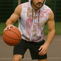 Christmas Aloha Hawaii Tiki Sleeveless Zip Hoodie Hibiscus Spring Colors - Polynesian Pride