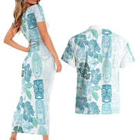 Christmas Aloha Hawaii Tiki Couples Matching Short Sleeve Bodycon Dress and Hawaiian Shirt Hibiscus Summer Colors - Polynesian Pride
