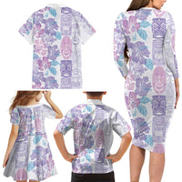 Christmas Aloha Hawaii Tiki Family Matching Long Sleeve Bodycon Dress and Hawaiian Shirt Hibiscus Winter Colors - Polynesian Pride