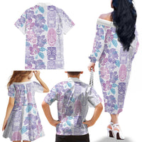 Christmas Aloha Hawaii Tiki Family Matching Off The Shoulder Long Sleeve Dress and Hawaiian Shirt Hibiscus Winter Colors - Polynesian Pride