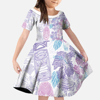 Christmas Aloha Hawaii Tiki Family Matching Off Shoulder Maxi Dress and Hawaiian Shirt Hibiscus Winter Colors - Polynesian Pride