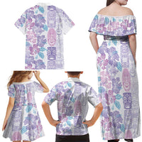 Christmas Aloha Hawaii Tiki Family Matching Off Shoulder Maxi Dress and Hawaiian Shirt Hibiscus Winter Colors - Polynesian Pride