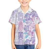 Christmas Aloha Hawaii Tiki Family Matching Off Shoulder Short Dress and Hawaiian Shirt Hibiscus Winter Colors - Polynesian Pride