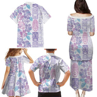 Christmas Aloha Hawaii Tiki Family Matching Puletasi and Hawaiian Shirt Hibiscus Winter Colors - Polynesian Pride