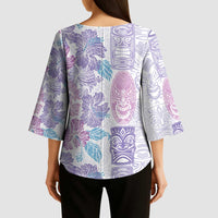 Christmas Aloha Hawaii Tiki Kimono Sleeve Blouse Hibiscus Winter Colors - Polynesian Pride
