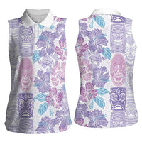 Christmas Aloha Hawaii Tiki Women Sleeveless Polo Shirt Hibiscus Winter Colors - Polynesian Pride