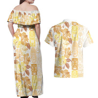 Christmas Aloha Hawaii Tiki Couples Matching Off Shoulder Maxi Dress and Hawaiian Shirt Hibiscus Autumn Colors - Polynesian Pride