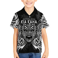 New Zealand Rugby Family Matching Tank Maxi Dress and Hawaiian Shirt 2023 World Cup Aotearoa Haka Face LT7 Son's Shirt Black - Polynesian Pride