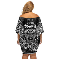 Custom New Zealand Rugby Off Shoulder Short Dress 2023 World Cup Aotearoa Haka Face LT7 - Polynesian Pride