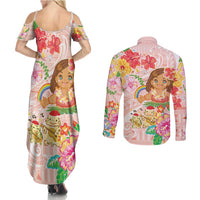 Aloha Hawaii Couples Matching Summer Maxi Dress and Long Sleeve Button Shirt Kawaii Mele Kalikimaka - Pastel Fever