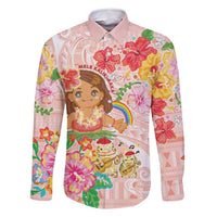 Aloha Hawaii Family Matching Long Sleeve Bodycon Dress and Hawaiian Shirt Kawaii Mele Kalikimaka - Pastel Fever