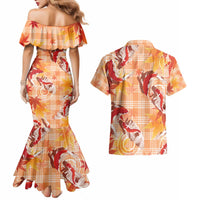 Orange Palaka Hawaii Aloha Couples Matching Mermaid Dress and Hawaiian Shirt Koi Pond Mix Japanese Maple LT7 - Polynesian Pride