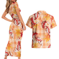 Orange Palaka Hawaii Aloha Couples Matching Short Sleeve Bodycon Dress and Hawaiian Shirt Koi Pond Mix Japanese Maple LT7 - Polynesian Pride