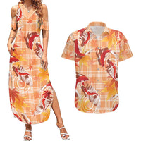 Orange Palaka Hawaii Aloha Couples Matching Summer Maxi Dress and Hawaiian Shirt Koi Pond Mix Japanese Maple LT7 Orange - Polynesian Pride