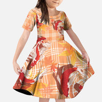 Orange Palaka Hawaii Aloha Family Matching Long Sleeve Bodycon Dress and Hawaiian Shirt Koi Pond Mix Japanese Maple LT7 Daughter's Dress Orange - Polynesian Pride