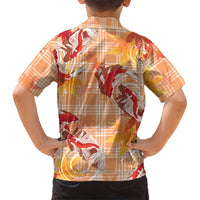 Orange Palaka Hawaii Aloha Family Matching Off The Shoulder Long Sleeve Dress and Hawaiian Shirt Koi Pond Mix Japanese Maple LT7 - Polynesian Pride